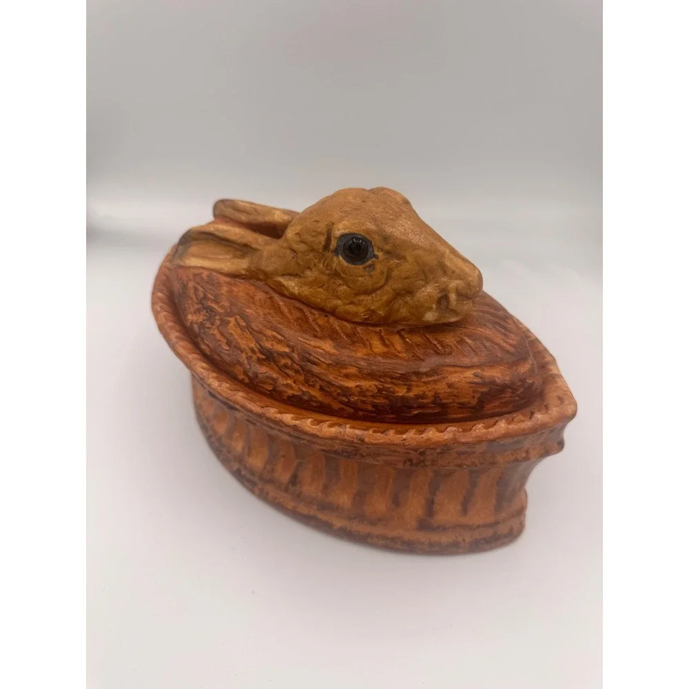 Antique Pillivuyt French Porcelain Trompe L'oeil Hare Rabbit Game Pie Tureen
